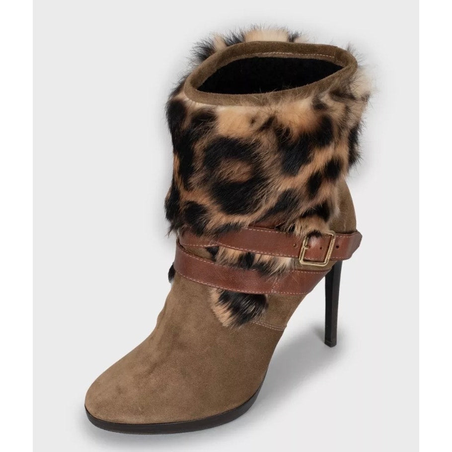 Burberry Suede & faux Fur Trim Chic Stiletto Heels Ankle Boots Sz.38.5  Pre-owned