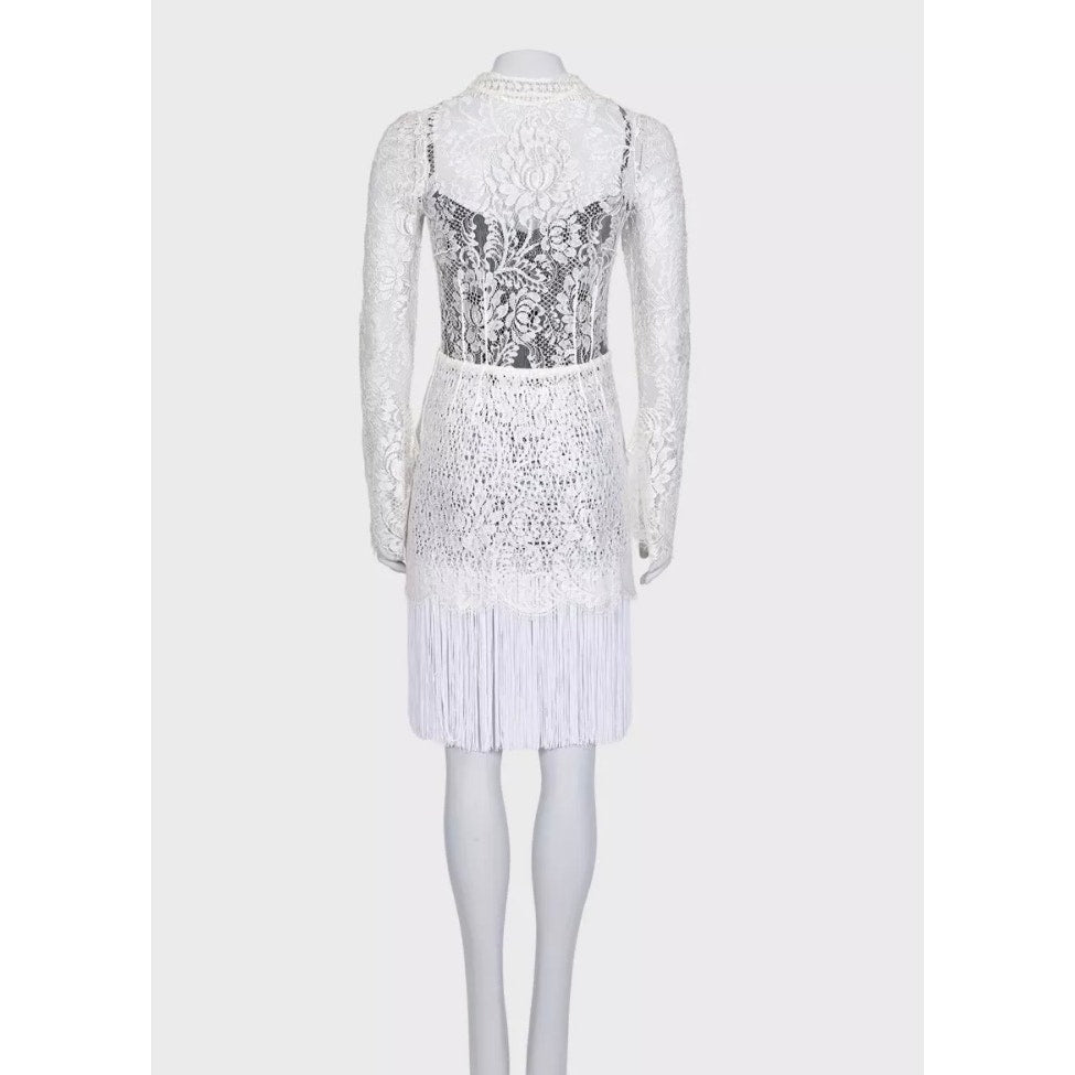 NWOT Dolce & Gabbana White Lace High Collar Dress IT40 S Pre-owned