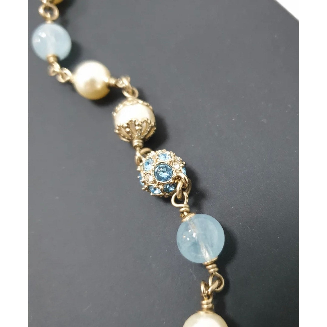 Chanel B19 Aquamarine Resin & Pearls Necklace Pre-owned