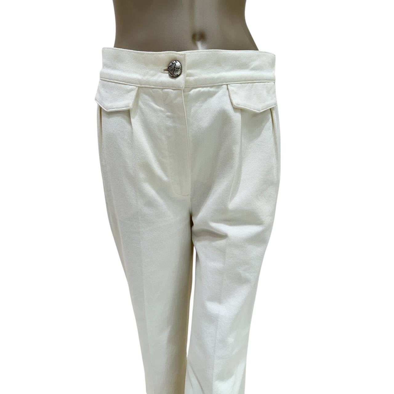 Elegant Chanel White Cotton Globalization Pants - Size 38 Pre-owned