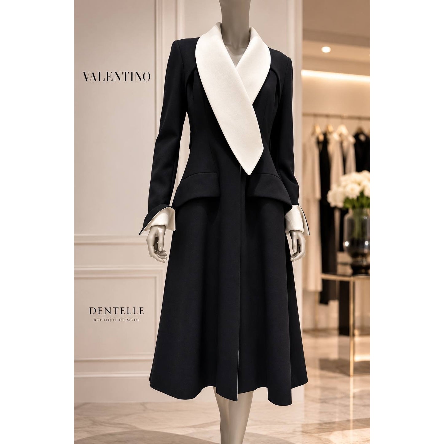 Dior Black Wool Satin Oversized Lapel Coat Sz.38 Pre-owned