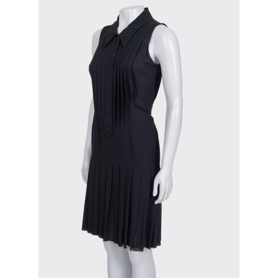 Chanel Black Silk Pleated Dress Sz.34 pre-owned