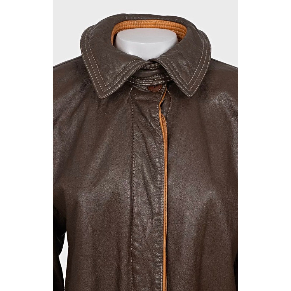 Ferre Classic Brown Leather Jacket Sz M Pre-owned