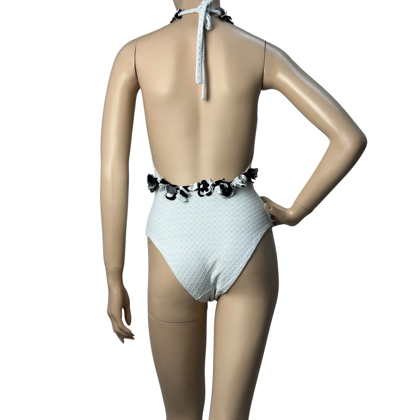 Chanel White Neckline Embellishment Swimsuit Sz.38 Pre-owned