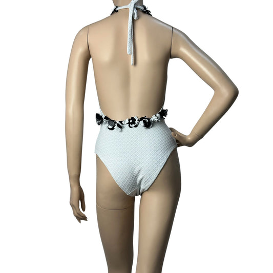 Chanel White Neckline Embellishment Swimsuit Sz.38 Pre-owned