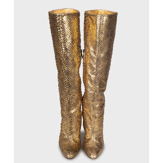 Jimmy Choo Gold Snakeskin print lambskin Boots Sz.35.5 pre-owned
