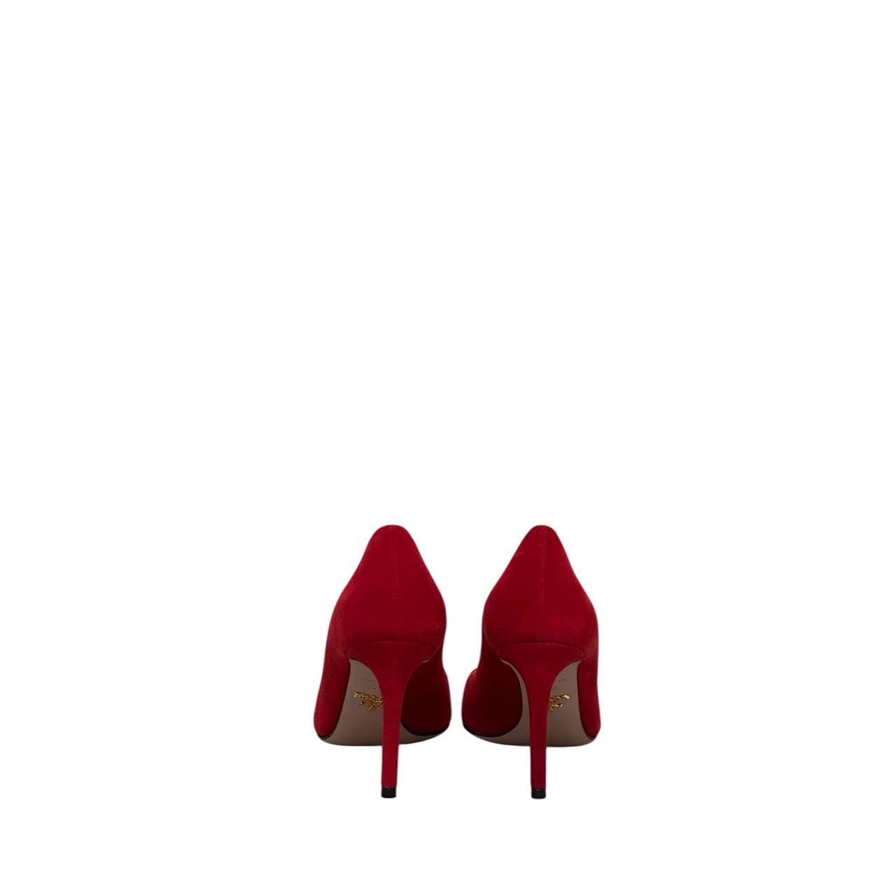 NWOB Prada Red Suede Pointed Toe Pumps  Sz.37.5 Pre-owned