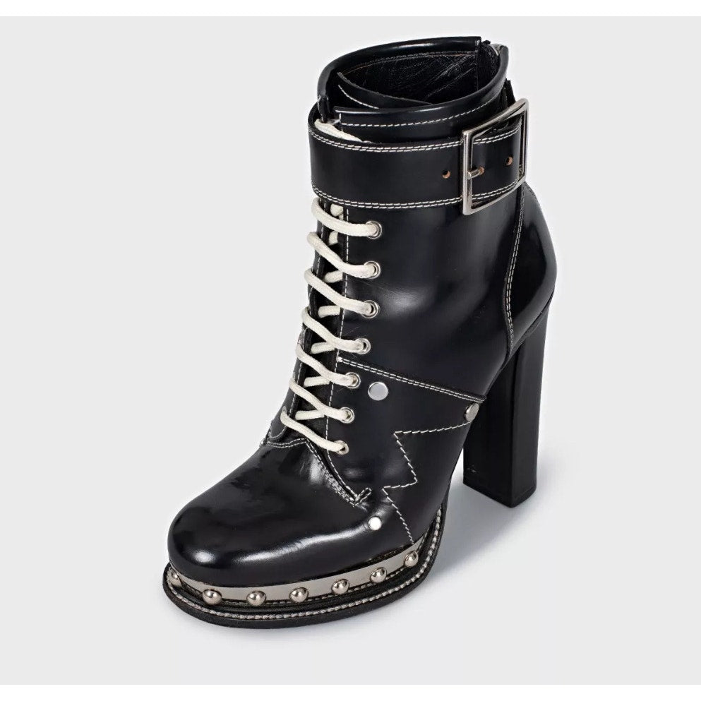 Alexander McQueen Studded Platform Leather Ankle Boots Sz.38 Pre-owned