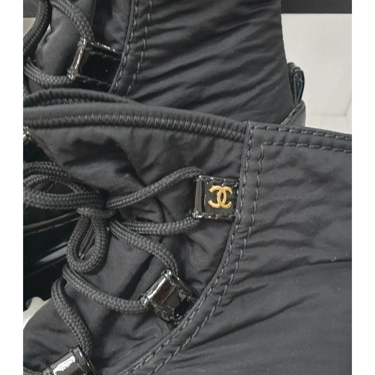 Chanel Black Rubber Nylon Ankle Boots CC Logo Size 38 Pre-owned