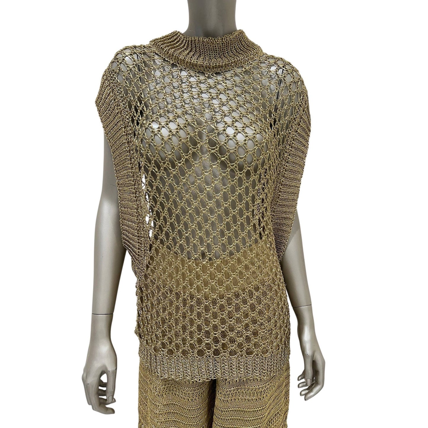 Balmain Gold Open-Knit Top & Bermuda Shorts Set FR 36 Pre-owned