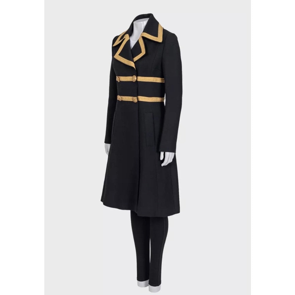 Dolce & Gabbana Black Virgin Wool Fitted Long Coat Pre-owned