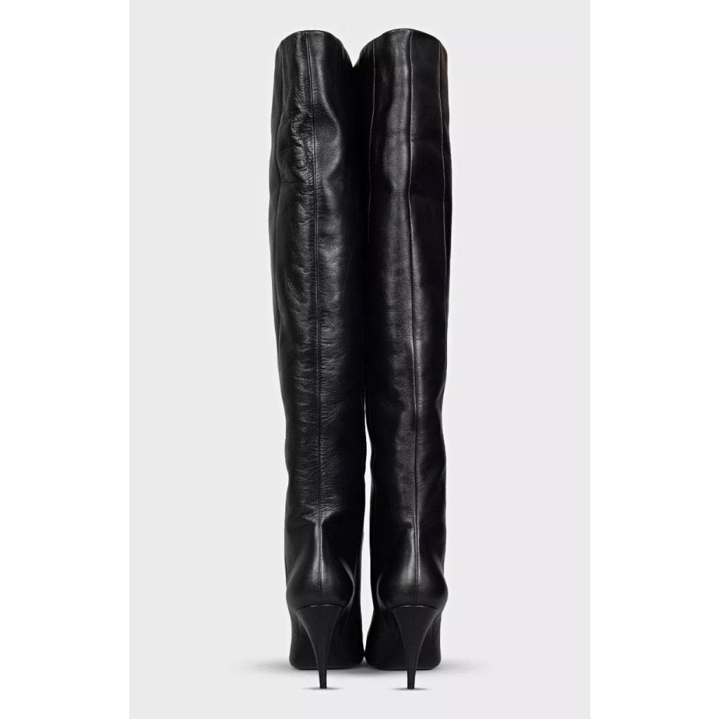 Saint Laurent Black Leather Over-the-Knee Boots Sz.39.5 Pre-owned
