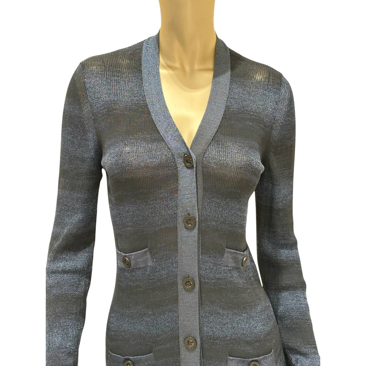 Chanel Navy Metallic Knit Fall 2009 Collection Cardigan  Sz.40 Pre-owned