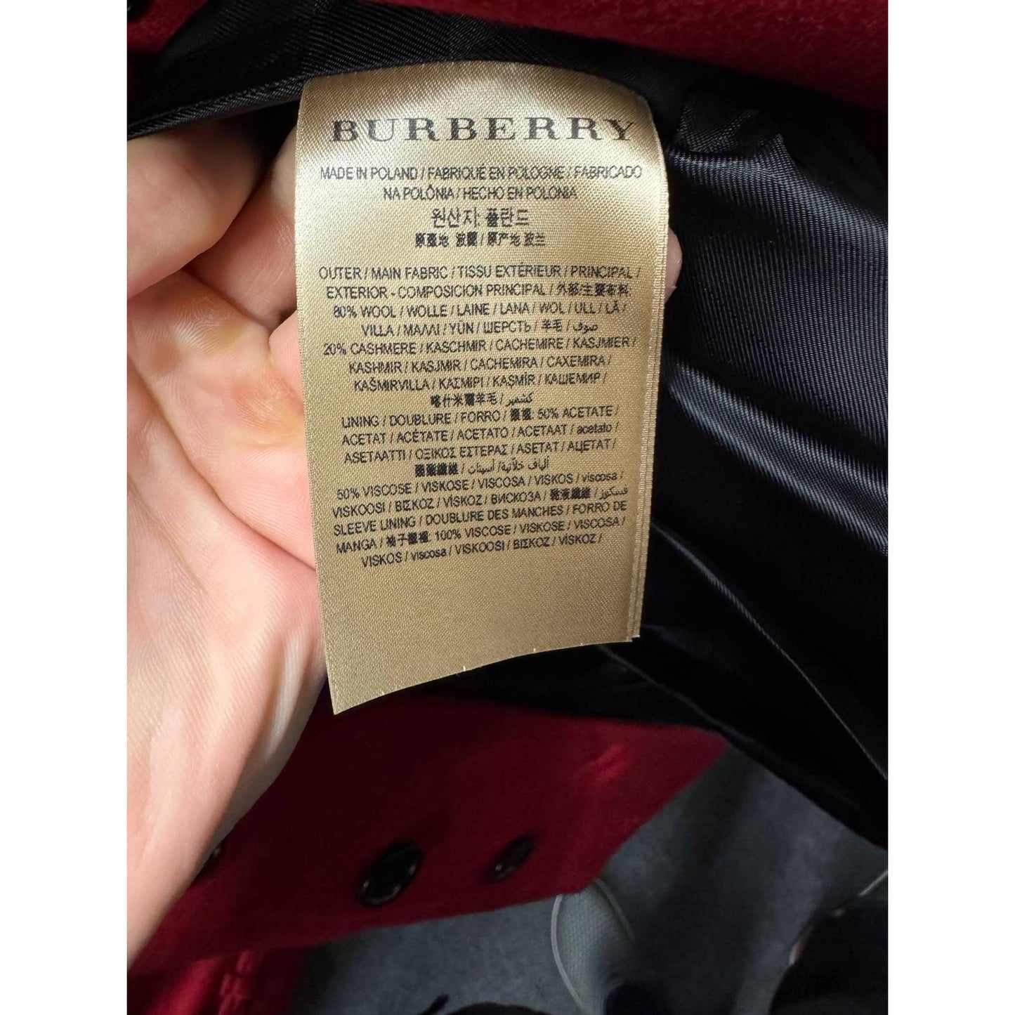 Burberry Red Wool Cashmere Belted Coat UK10 Pre-owned