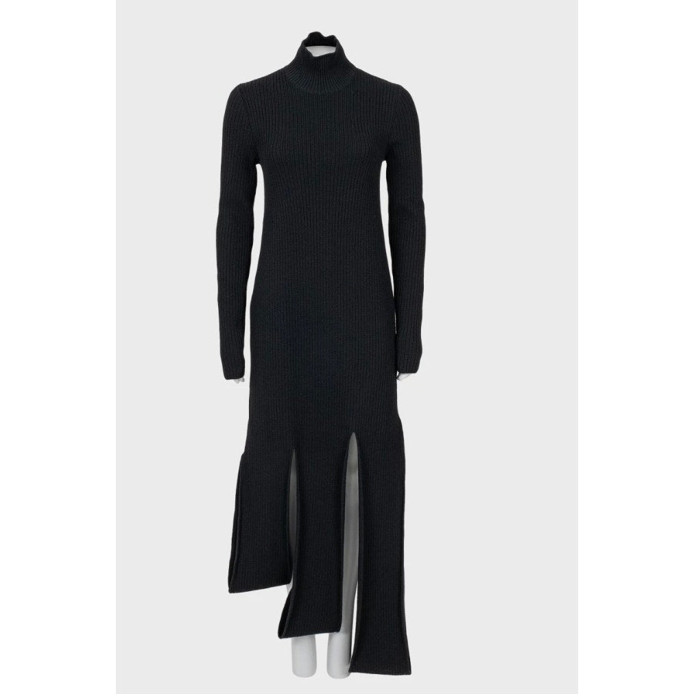 Bottega Veneta Black Asymmetric Wool Maxi Dress Size L pre-owned