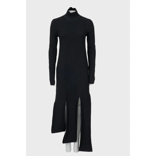 Bottega Veneta Black Asymmetric Wool Maxi Dress Size L pre-owned