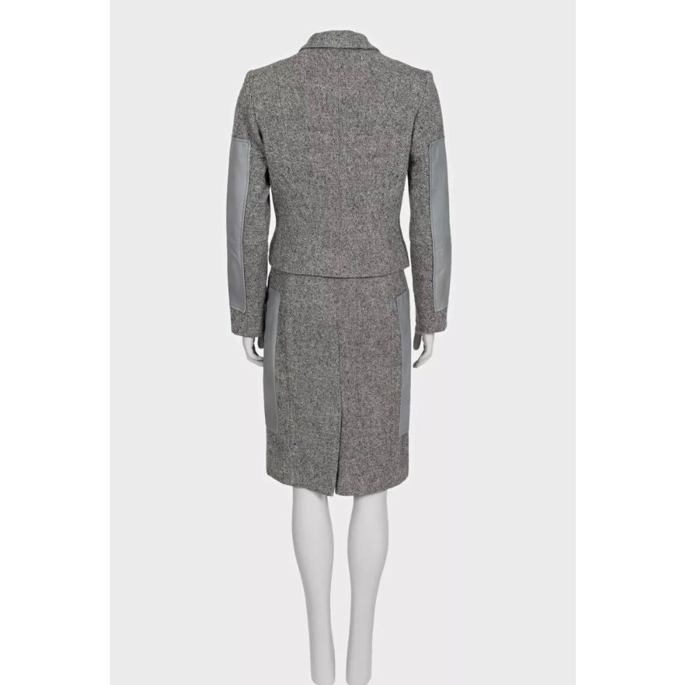 Christian Dior Gray Wool Silk Skirt Suit Sz.38 Pre-owned