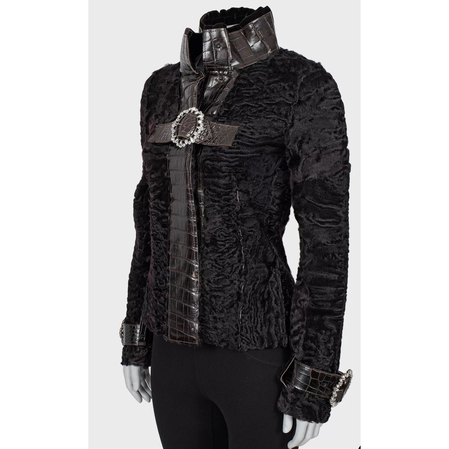 Dolce & Gabbana Brown Shearling Crystals Jacket  Sz.40 L Pre-owned