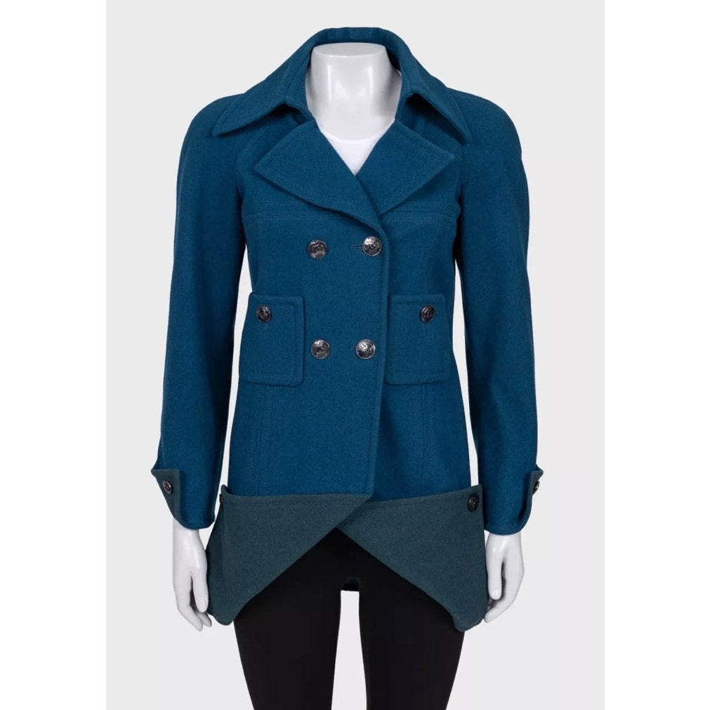 Chanel Cropped Blue Wool Double-Breasted Coat Sz.38 pre-owned