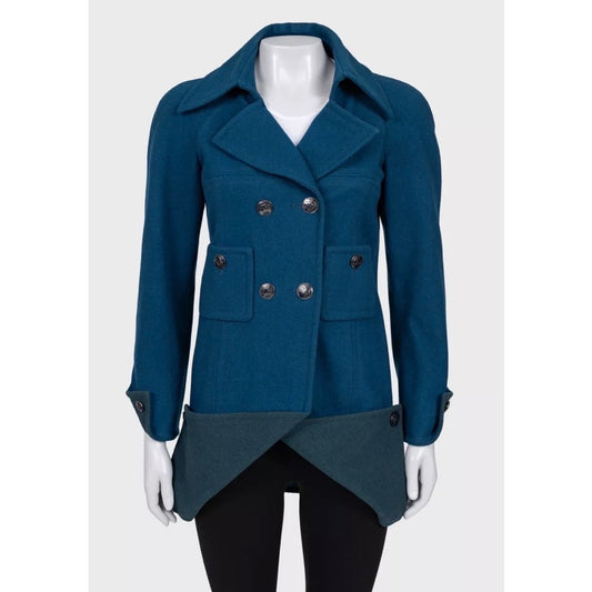 Chanel Cropped Blue Wool Double-Breasted Coat Sz.38 pre-owned