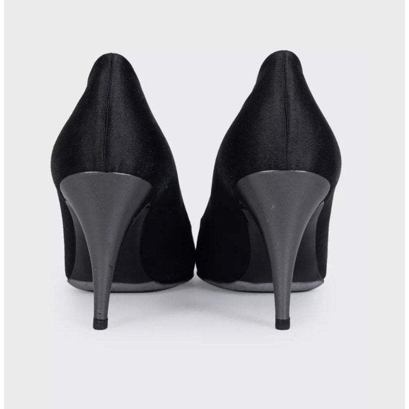 CHANEL Black Crystal Embellished Cap Toe Heels Pumps 39 Pre-owned