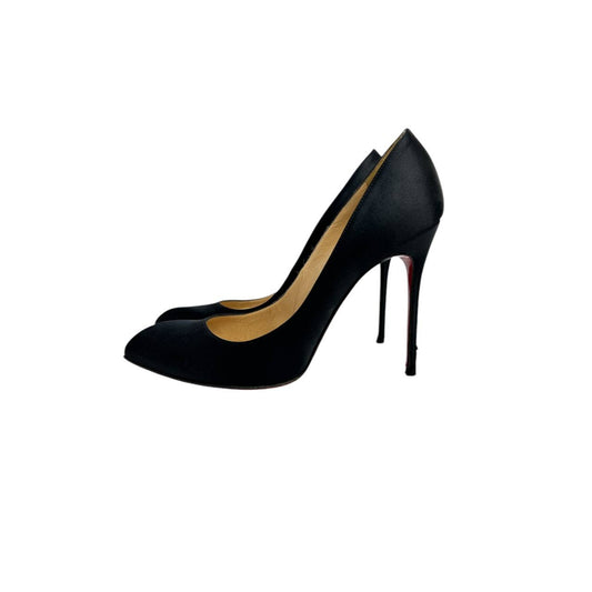 Christian Louboutin Black Satin Stiletto Pumps Heels Sz.38 Pre-owned
