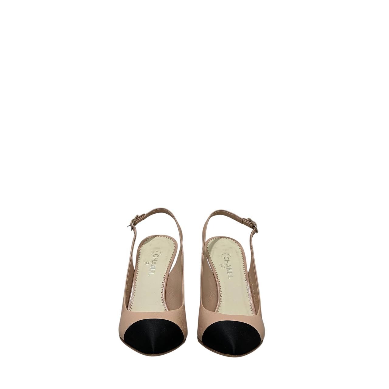 Chanel Beige Leather Pointed Toe Slingback Pumps EU 38 Pre-owned
