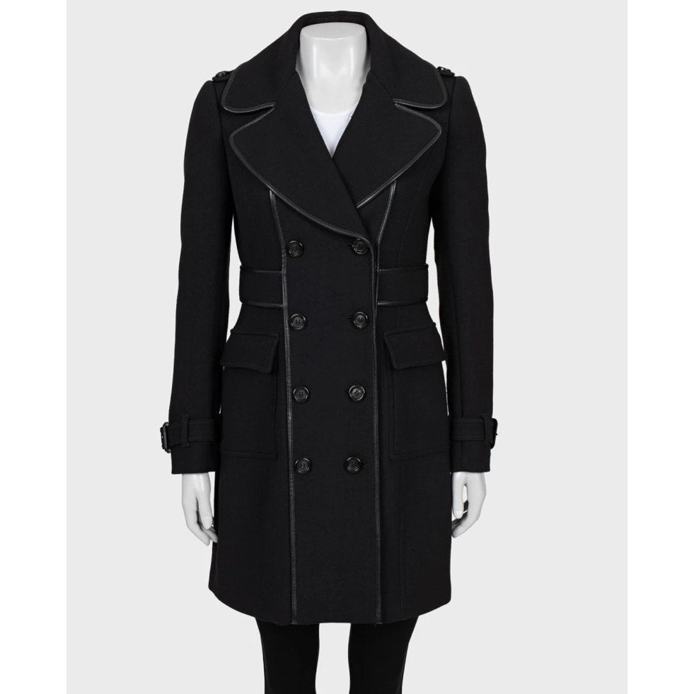Burberry Black Double-Breasted Wool Blend Coat - UK8/S Pre-owned