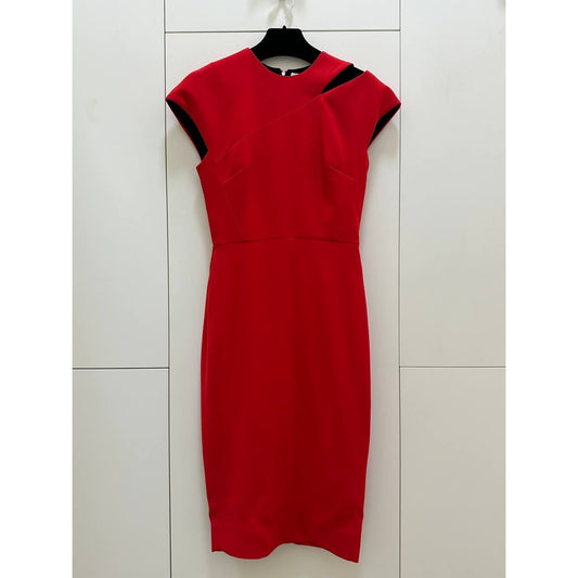 Victoria Beckham Red Silk Wool Asymmetric Midi Dress Sz38/US 6 Pre-owned