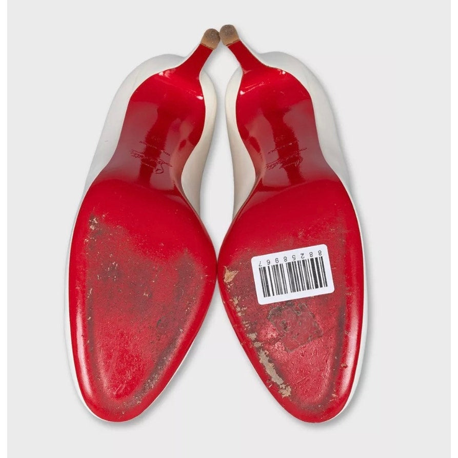 Christian Louboutin White Patent Leather Round-Toe Pumps Sz.39 Pre-owned