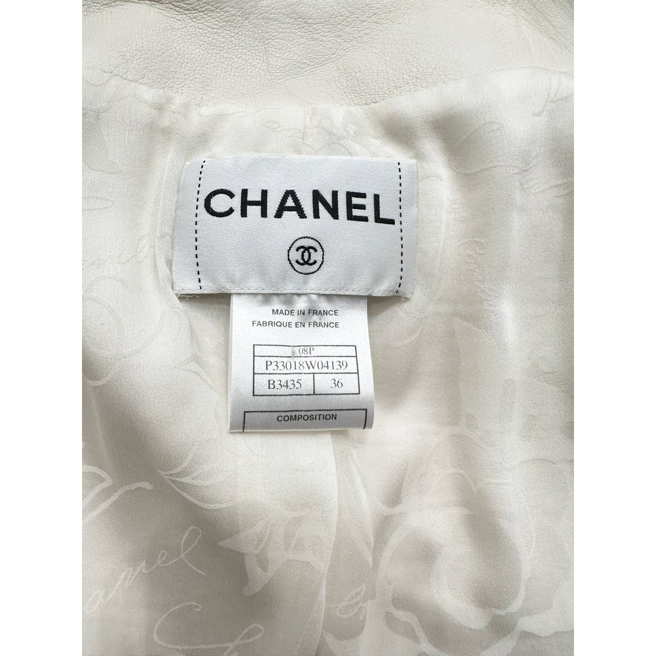 Chanel White Lamb Leather & Tweed Coat  FR 36 Pre-owned