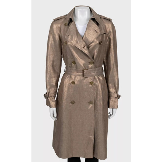 Burberry Gold Linen Fitted Trench Coat - UK8 (S) Pre-owned