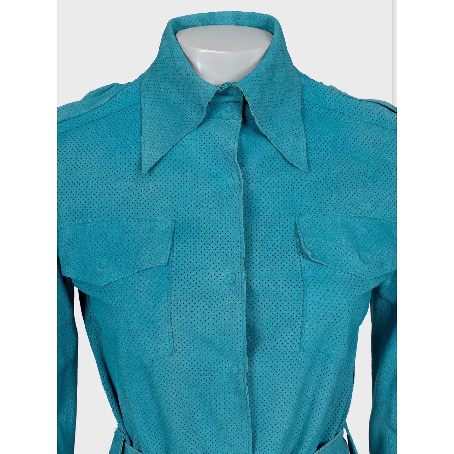 Dolce & Gabbana Perforated Leather Shirt - Light Blue, M pre-owned
