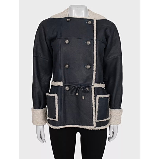 Chanel Blue Lamb Shearling Double-Breasted Coat Sz.36/S pre-owned