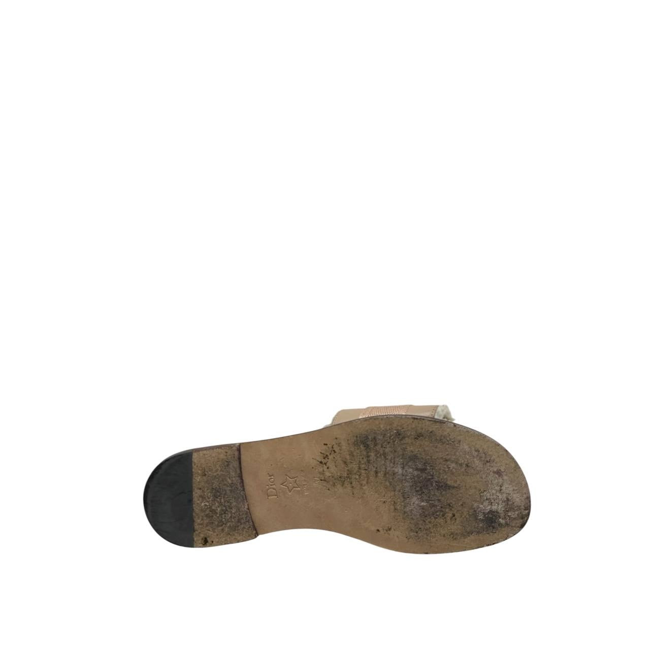 Christian Dior Dway Beige Suede Shearling Flat Sandals 37 pre-owned