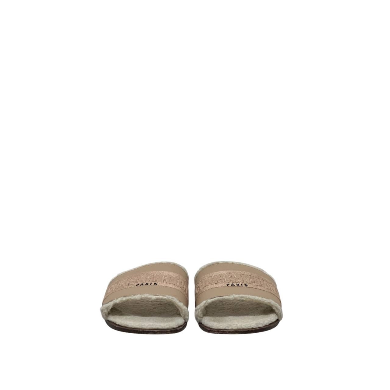 Christian Dior Dway Beige Suede Shearling Flat Sandals 37 pre-owned