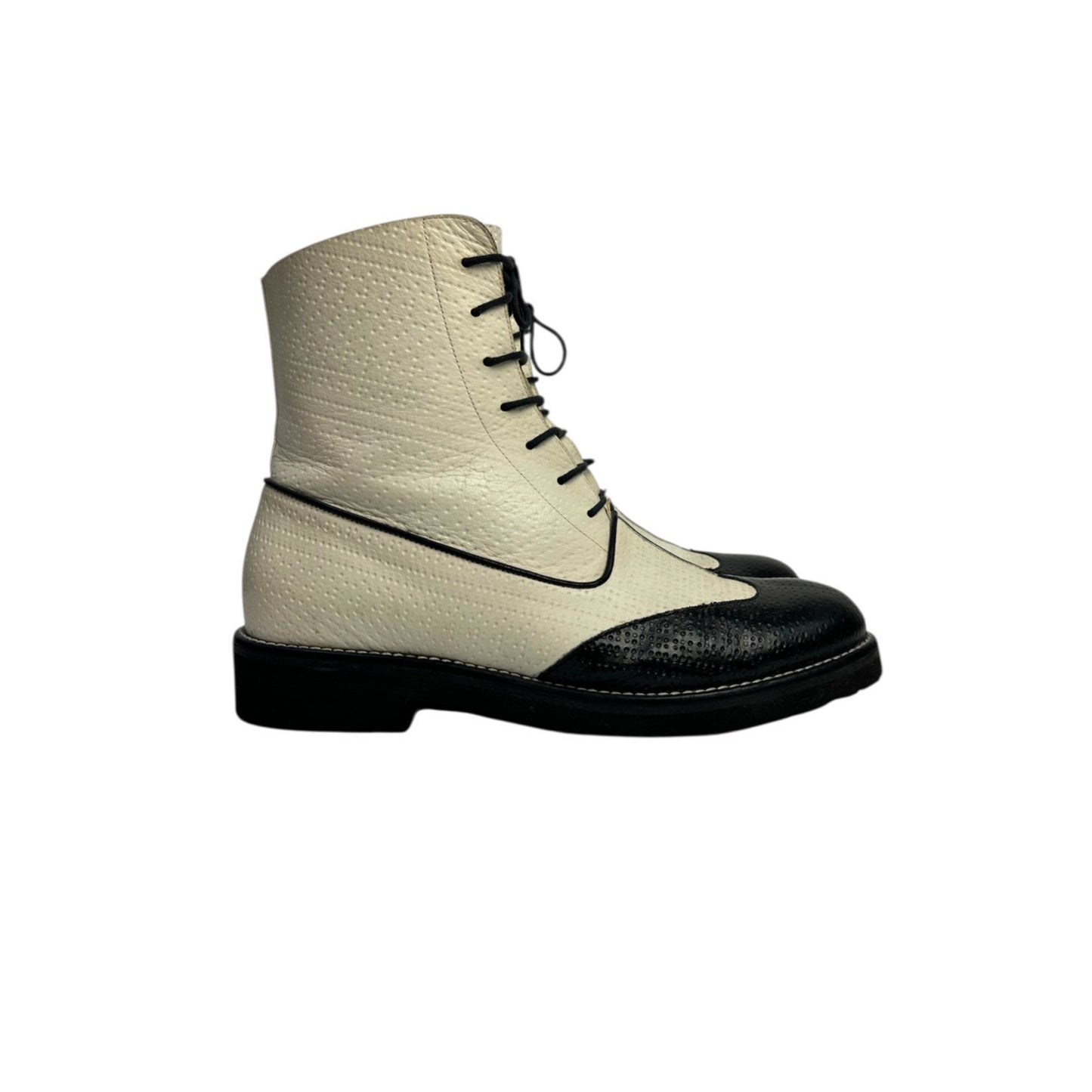 Authentic Chanel Black & Beige Combat Boots - Size 40 Pre-owned