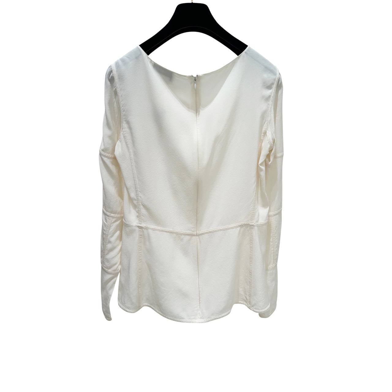 Chanel White Silk Long Sleeve Blouse Sz.38 Pre-owned