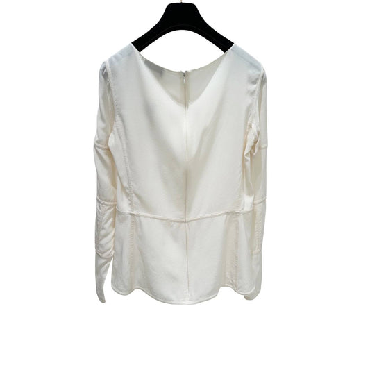 Chanel White Silk Long Sleeve Blouse Sz.38 Pre-owned