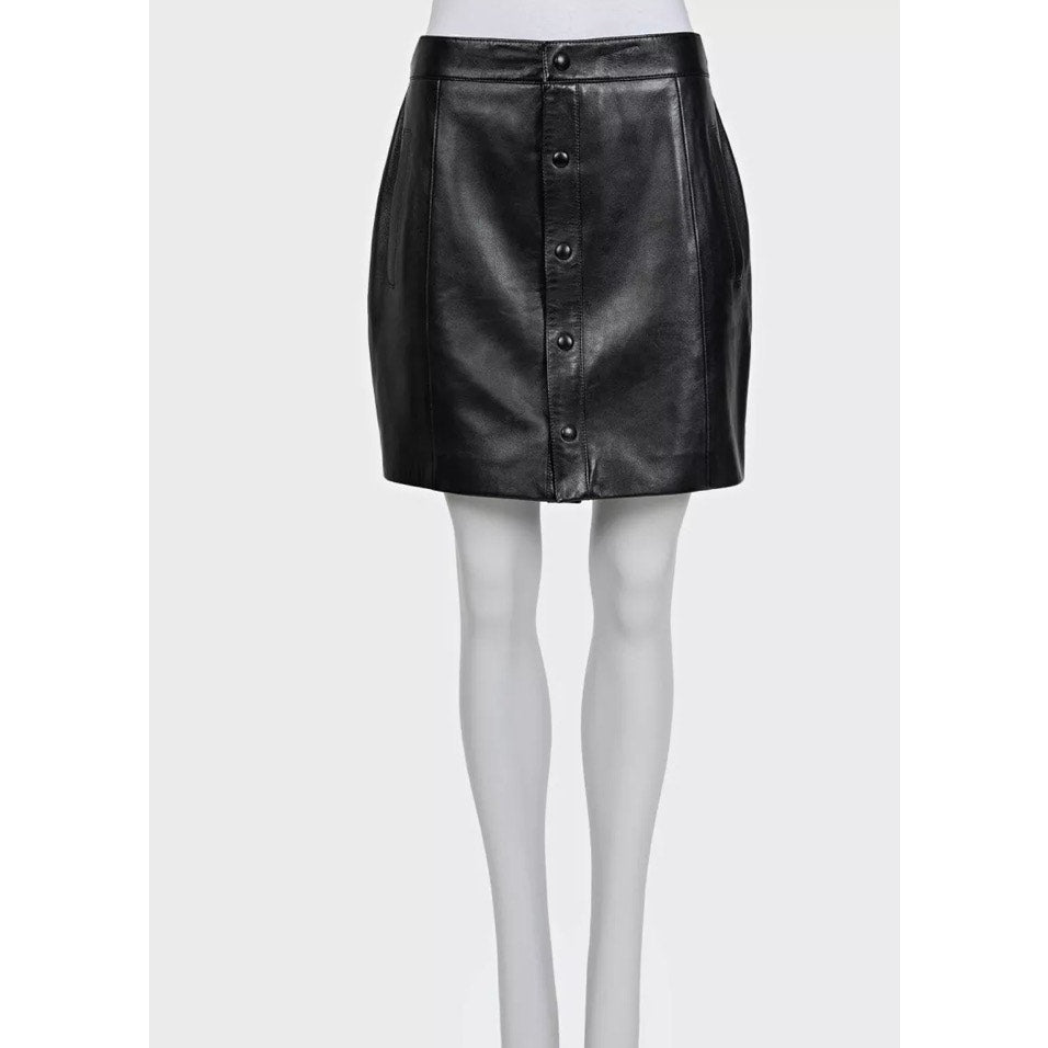 Saint Laurent Black Leather A-Line Button-Up Skirt Sz 42 Pre-owned