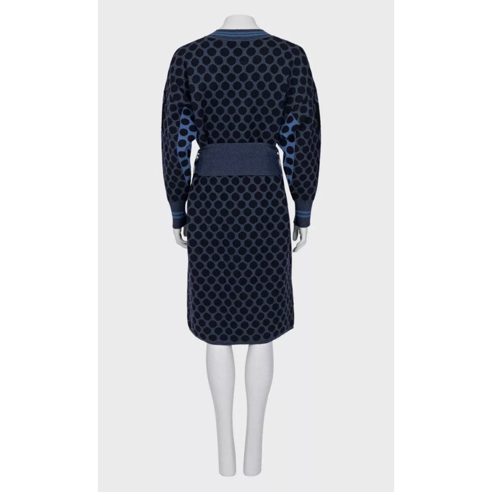 NWOT Hermès Navy Blue Wool Polka Dot Oversized Dress EU 34 XS pre-owned