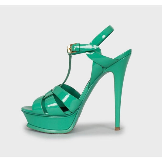 Saint Laurent Green Leather Platform Sandals Sz.38.5 pre-owned