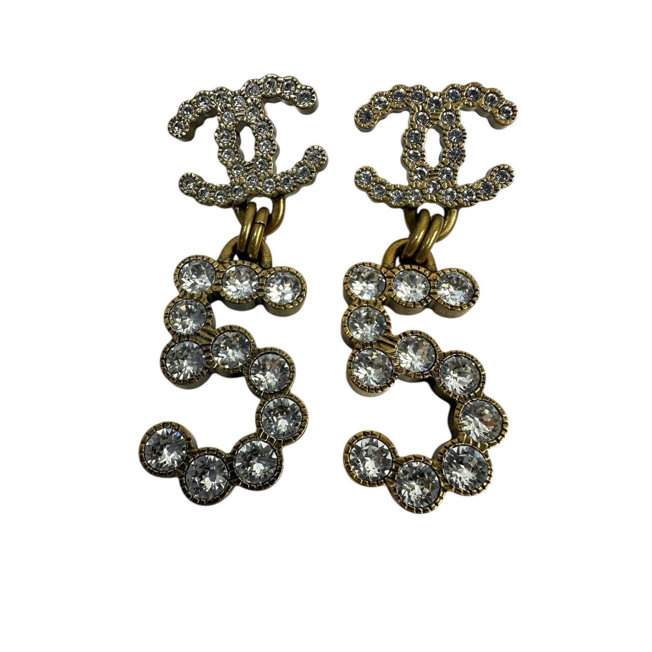 CHANEL Antique Gold CC No. 5 Drop Earrings Pre-owned