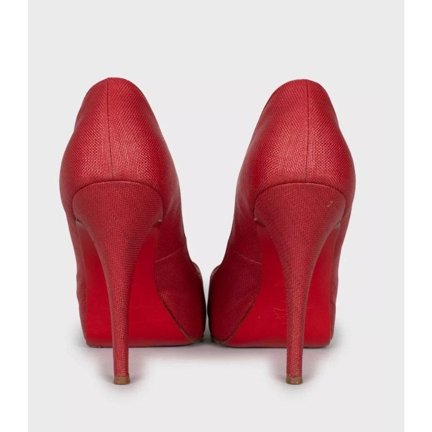 Christian Louboutin Red Open-Toe Textile Pumps 38.5 Pre-owned
