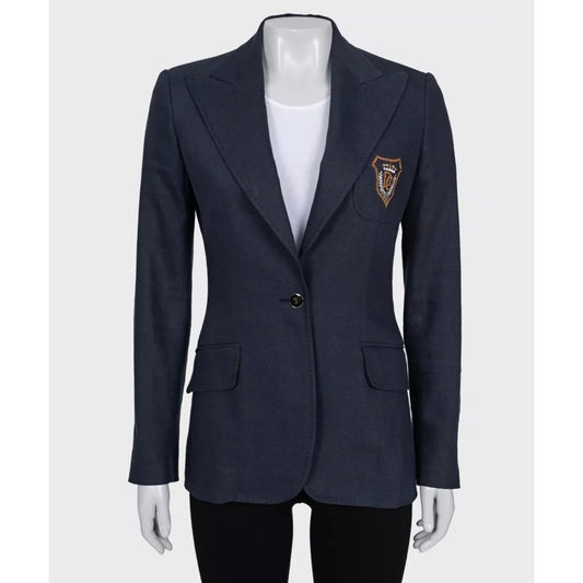 Dolce & Gabbana Blue Linen Embroidered Fitted Jacket - IT38/XS pre-owned