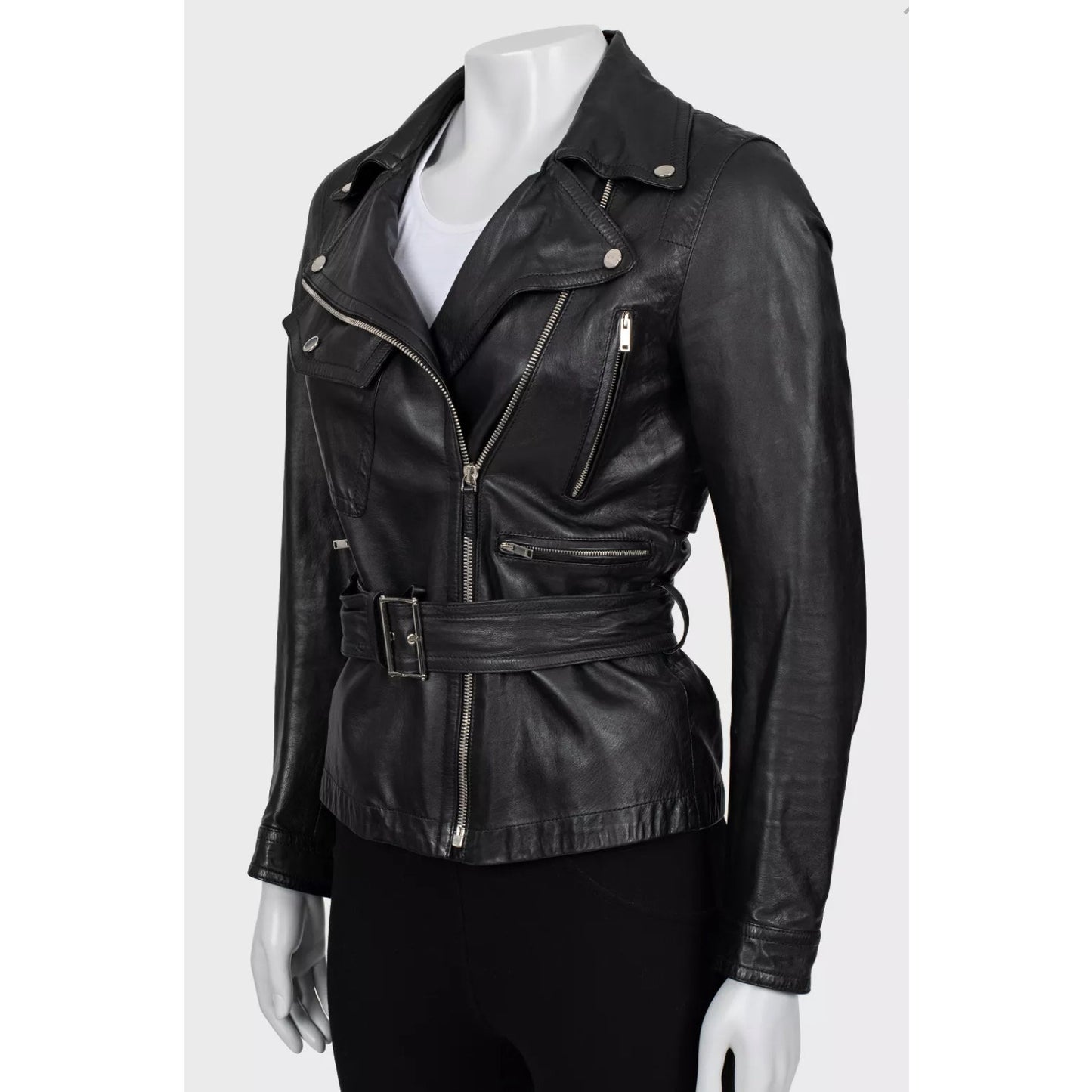 Gucci Black Leather Belted Jacket - Size IT40 / S Pre-owned