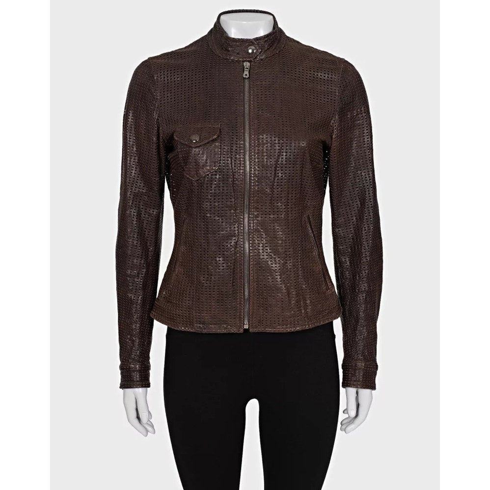 Dolce & Gabbana Brown Perforated Leather Jacket  Sz.42/M pre-owned