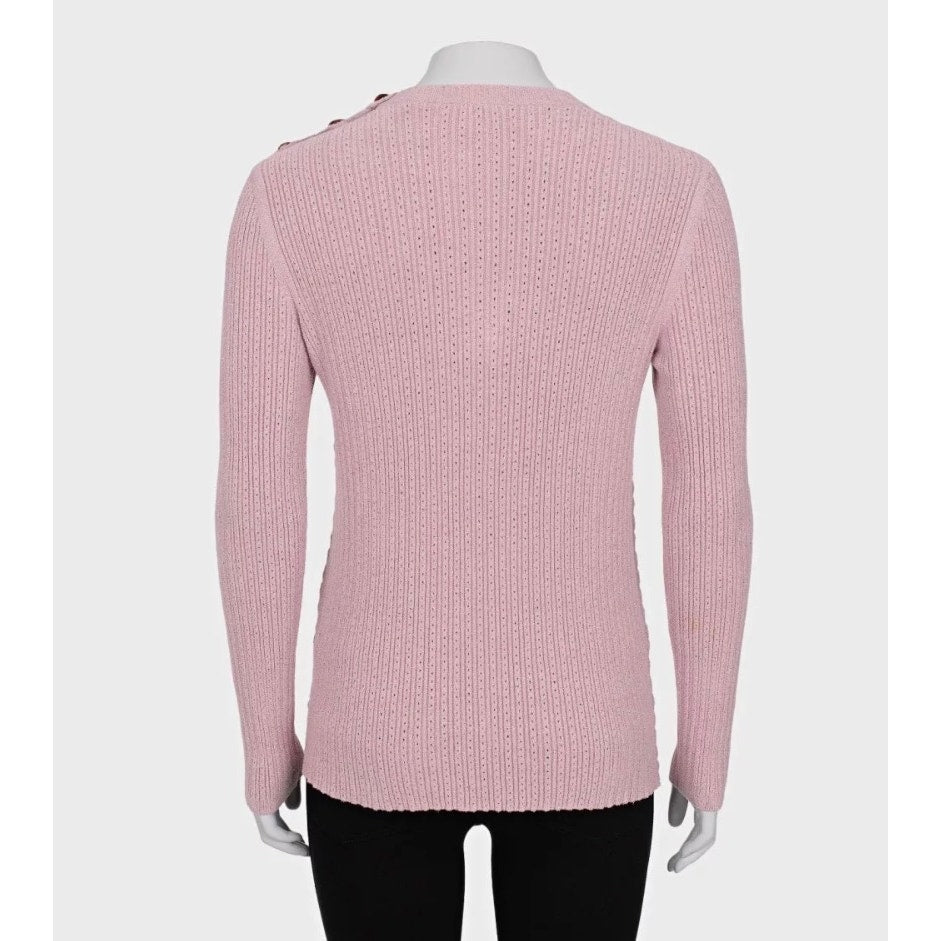 Chanel Pink Knit  Accent Buttons Sweater Sz. FR42/XL Pre-owned