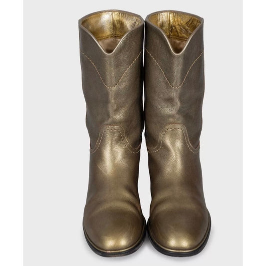 Chanel Cropped Leather Boots with Logo - Size 38.5 pre-owned