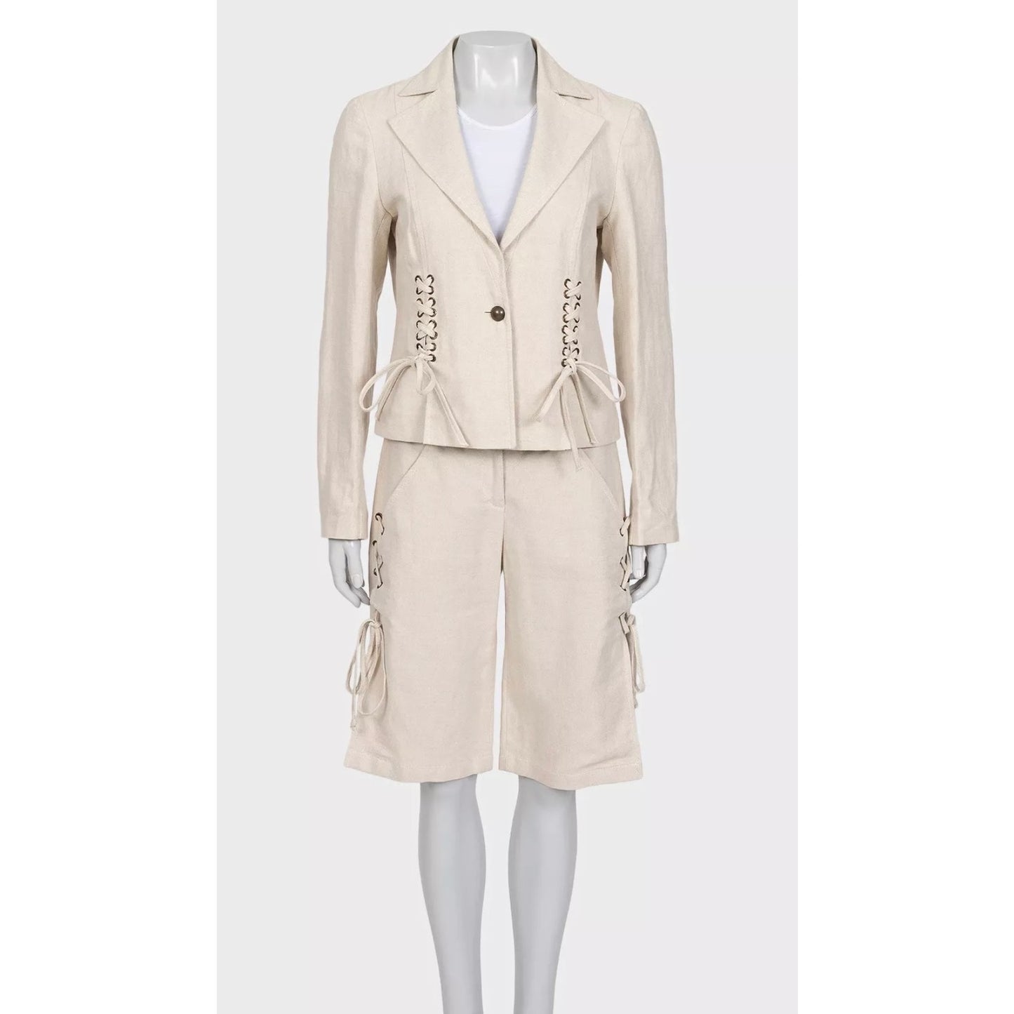 NWOT Valentino Roma Beige Cotton-Linen Shorts & Jacket Set Sz.40 Pre-owned